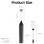 YARRAMATE Electric Milk Frother Wand, Fast Rechargeable Coffee Mixer with 2 Heads 3 Speeds, Handheld Drink Stirrer, Whisk Foam Maker for Lattes, Cappuccino, Matcha, Hot Chocolate (Black)