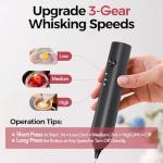 YARRAMATE Electric Milk Frother Wand, Fast Rechargeable Coffee Mixer with 2 Heads 3 Speeds, Handheld Drink Stirrer, Whisk Foam Maker for Lattes, Cappuccino, Matcha, Hot Chocolate (Black)