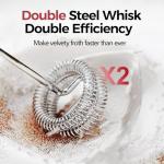 YARRAMATE Electric Milk Frother Wand, Fast Rechargeable Coffee Mixer with 2 Heads 3 Speeds, Handheld Drink Stirrer, Whisk Foam Maker for Lattes, Cappuccino, Matcha, Hot Chocolate (Black)