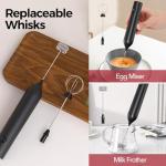 YARRAMATE Electric Milk Frother Wand, Fast Rechargeable Coffee Mixer with 2 Heads 3 Speeds, Handheld Drink Stirrer, Whisk Foam Maker for Lattes, Cappuccino, Matcha, Hot Chocolate (Black)