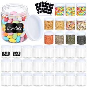 OUSHINAN 36PCS 8OZ Plastic Jars with Screw On Lids, Labels Refillable Empty Round Slime Containers for Storing Dry Food, Honey Jam, Cream, Butter, Lotion (White)