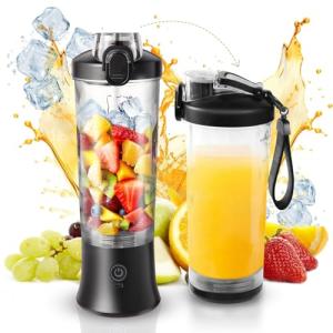 Portable Blender for Shakes and Smoothies, 20oz Rechargeable Electric Protein Shaker Bottle with 6 Leaf Blade, Travel Lid, Mini Small Personal Juicer Blender Cup for Gym, Travel, Kitchen, Office, Home