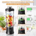 Portable Blender for Shakes and Smoothies, 20oz Rechargeable Electric Protein Shaker Bottle with 6 Leaf Blade, Travel Lid, Mini Small Personal Juicer Blender Cup for Gym, Travel, Kitchen, Office, Home