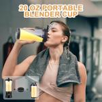 Portable Blender for Shakes and Smoothies, 20oz Rechargeable Electric Protein Shaker Bottle with 6 Leaf Blade, Travel Lid, Mini Small Personal Juicer Blender Cup for Gym, Travel, Kitchen, Office, Home