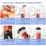Portable Blender for Shakes and Smoothies, 20oz Rechargeable Electric Protein Shaker Bottle with 6 Leaf Blade, Travel Lid, Mini Small Personal Juicer Blender Cup for Gym, Travel, Kitchen, Office, Home