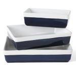 MARTHA STEWART 3-Piece Oven to Table Stoneware Bakeware Set – Baking Dish & Casserole Set – Cobalt Blue – Durable Oven-Safe Bakeware for Baking and Serving