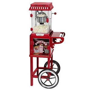 West Bend Popcorn Popper Machine Theater Style on Wheeled Cart with Non-Stick 2.5 Oz Stainless Steel Popcorn Kettle, Storage Shelf, and Popcorn Scoop, 10-Cup, Red