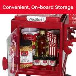 West Bend Popcorn Popper Machine Theater Style on Wheeled Cart with Non-Stick 2.5 Oz Stainless Steel Popcorn Kettle, Storage Shelf, and Popcorn Scoop, 10-Cup, Red
