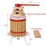 3.17Gal/12L Fruit Wine Press, Cast Iron Manual Grape Presser for Wine Making, 100% Nature Wood Basket with 8 Blocks Heavy Duty Manual Juice Cider Wine Making Press for Kitchen Home Outdoor, Oak