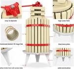 3.17Gal/12L Fruit Wine Press, Cast Iron Manual Grape Presser for Wine Making, 100% Nature Wood Basket with 8 Blocks Heavy Duty Manual Juice Cider Wine Making Press for Kitchen Home Outdoor, Oak