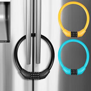 Hestya 3 Pieces Fridge Freezer Refrigerator Cabinet Lock, 10000 Combinations Safety Locks for French Doors, Safe Strap Kitchen Bathroom Doors Rv No Screw Fridge Lock(Black, Blue, Orange)