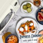 Nostalgia Retro 700W Microwave Oven 0.7 Cu Ft Capacity – Child Safety Lock, 8 Auto-Cook Settings – Countertop Kitchen Appliance – Ivory