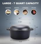 Bruntmor Pre-Seasoned Cast Iron Double Dutch Oven with Skillet Lid - 7 Quart All-in-One Casserole and Braising Pan - Heavy Duty and Oven Safe Black Cookware for Versatile Cooking - 14.7 x 6.9 Inches