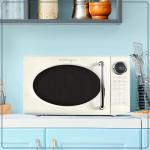 Nostalgia Retro 700W Microwave Oven 0.7 Cu Ft Capacity – Child Safety Lock, 8 Auto-Cook Settings – Countertop Kitchen Appliance – Ivory