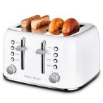 Roter Mond Toaster 4 Slice Retro Stainless Steel with Extra Wide Slots Bagel, Defrost, Reheat Function, Dual Independent Control Panel, Removable Crumb Tray, 6 Browning Levels, White