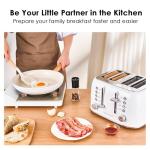 Roter Mond Toaster 4 Slice Retro Stainless Steel with Extra Wide Slots Bagel, Defrost, Reheat Function, Dual Independent Control Panel, Removable Crumb Tray, 6 Browning Levels, White