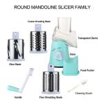 Cambom Rotary Cheese Grater Hand Crank Cheese Shredder for Fresh Cheese, Vegetable, Nuts,Non-slip Suction Base, Free Cleaning Brush Three Blades, Blue