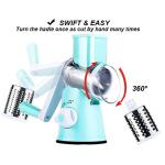 Cambom Rotary Cheese Grater Hand Crank Cheese Shredder for Fresh Cheese, Vegetable, Nuts,Non-slip Suction Base, Free Cleaning Brush Three Blades, Blue