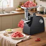 GuanQiao Upgraded Electric Meat Grinder: 3000W Max For Home Kitchen, With Handle. Heavy Duty, 3 Blades, 3 Plates, Sausage Stuffer Tubes & Kubbe Kit (Black)