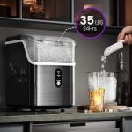 Nugget Ice Maker Countertop, 35Lbs/Day Portable Table Top Machine with Chewable & Crushed Ice, Self-Cleaning, One-Touch Operation for Home(Stainless Steels Black)