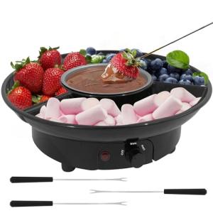 Fondue Pot Electric Set for Chocolate and Nacho Cheese, Chocolate Fondue Kit with Dipping Forks, Temperature Control, 9-ounce Detachable Bowl, Gift Set Date Night Idea Movie Night Game Night Gift Set