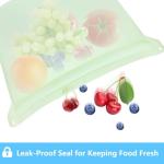 Reusable Platinum Silicone Food Storage Bags, Leak-Proof, BPA-Free & Airtight, Eco-Friendly, Dishwasher Safe, Multi-Purpose Bags for Food, Travel & Organization, Set of 6 PACK (White&Green)