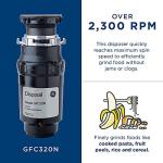 GE Continuous Feed Garbage Disposal, 1/3 Horsepower, Good for Grinding: Fruit Peels, Cooked Pasta, & Cereal, Easy Install Kit Included, Non-Corded, Recommended for 1-2 Person Homes