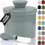 PriorityChef Butter Crock with Lid with Water Line, Ceramic French Butter Dish to Leave On Counter, Light Grey