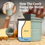 PriorityChef Butter Crock with Lid with Water Line, Ceramic French Butter Dish to Leave On Counter, Light Grey