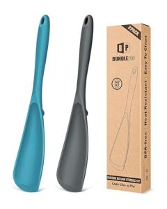 Pack of 2 Cooking Spoons for Non Stick Cookware, Multifunction Spatula Spoon BPA-Free, One-Piece Design, Suitable for Scooping, Scraping, Serving and Mixing(GRAY-BLUE)