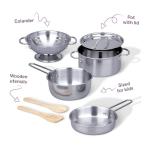 Melissa & Doug Stainless Steel Pots & Pans, 8 Piece Play Kitchen Set, Premium Play Kitchen Accessories & Cooking Utensils, Preschool Toys for Kids 3+