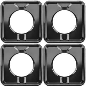 7.75" Square Drip Pan Heavy Duty Gas Burner 4 Pack SGP-400 Square Gas Range Drip Pans Black Porcelain Drip Pans Replacement for WP786333, AP6011553, PS11744751, Black
