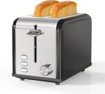 Simple Deluxe Stainless Steel 2-Slice Toaster, 6 Browning Setting and 3 Function Toaster, Extra Wide Slot, for Bread & Waffle, Black
