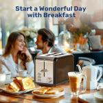 Simple Deluxe Stainless Steel 2-Slice Toaster, 6 Browning Setting and 3 Function Toaster, Extra Wide Slot, for Bread & Waffle, Black
