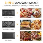 Sunvivi Sandwich Maker Panini Press: Waffle Maker with Removable Plates, 3 in 1 Sandwich Maker Press with Non-Stick Plates, Indicator Lights & Cool Touch Handle, 750W, Black
