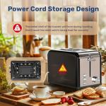 Simple Deluxe Stainless Steel 2-Slice Toaster, 6 Browning Setting and 3 Function Toaster, Extra Wide Slot, for Bread & Waffle, Black