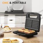 Sunvivi Sandwich Maker Panini Press: Waffle Maker with Removable Plates, 3 in 1 Sandwich Maker Press with Non-Stick Plates, Indicator Lights & Cool Touch Handle, 750W, Black