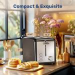 Simple Deluxe Stainless Steel 2-Slice Toaster, 6 Browning Setting and 3 Function Toaster, Extra Wide Slot, for Bread & Waffle, Black