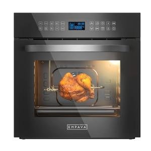 Empava 24 Inch Electric Single Wall Oven with 10 Cooking Modes Convection Fan and Rotisserie, Screen Touch Control, Black Glass Door