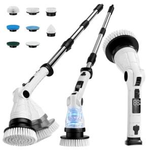 Electric Spin Scrubber, Power Electric Scrubber for Cleaning, Shower Cordless Cleaning Brush with 6 Adjustable Angles,8 Brush Heads, 3 Speed Mode, Electric Cleaning Brush for Bathroom/Tub/Floor/Tile