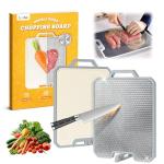 LOOHOI Stainless Steel Cutting Boards for Kitchen,Double Side Food Grade Chopping Board,Stainless Steel and Wheat Straw PP,Dishwasher Safe Large Board for Meat/Vegetable,16 * 12 Inch