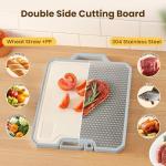 LOOHOI Stainless Steel Cutting Boards for Kitchen,Double Side Food Grade Chopping Board,Stainless Steel and Wheat Straw PP,Dishwasher Safe Large Board for Meat/Vegetable,16 * 12 Inch