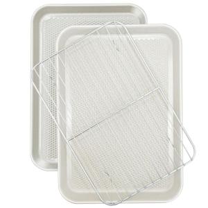 Ymiton Nonstick 13”x 9” Baking Sheet with Wire Rack, 2-Pack Carbon Steel Quarter Cookie Sheets for Oven, Oven Safe 450°F, Non Warping, Dishwasher Safe, Gift for Baking and Sheet Pans Dinners