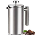 SZHETEFU French Press 34 OZ, Durable Stainless Steel French Press Coffee Maker, Double-Wall Insulated Coffee Presses for Travel Camping Tea, Easy to Use, Dishwasher Safe (Silver Matte)