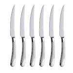 Premium Steak Knives Set of 6, Serrated Edge, 18/0 Stainless Steel Steak knives,Comfortable Hammered Handle, Thickened material,Dishwasher Safe,Sliver, 9.1 inch Length
