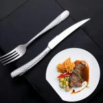 Premium Steak Knives Set of 6, Serrated Edge, 18/0 Stainless Steel Steak knives,Comfortable Hammered Handle, Thickened material,Dishwasher Safe,Sliver, 9.1 inch Length