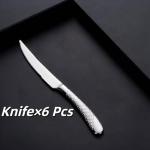 Premium Steak Knives Set of 6, Serrated Edge, 18/0 Stainless Steel Steak knives,Comfortable Hammered Handle, Thickened material,Dishwasher Safe,Sliver, 9.1 inch Length