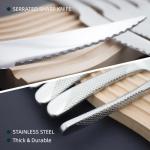 Premium Steak Knives Set of 6, Serrated Edge, 18/0 Stainless Steel Steak knives,Comfortable Hammered Handle, Thickened material,Dishwasher Safe,Sliver, 9.1 inch Length