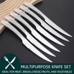 Premium Steak Knives Set of 6, Serrated Edge, 18/0 Stainless Steel Steak knives,Comfortable Hammered Handle, Thickened material,Dishwasher Safe,Sliver, 9.1 inch Length