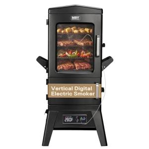 Vertical Electric Smoker with Cover & Meat Probe, BBQ Smokers with 4 Cooking Grates, 633 Sq.in Cooking Space, LED Temperature Control for Outdoor Cooking,Smoke Ribs,Brisket,Chicken
